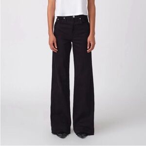 NWT AMO Frida Black Oak Wide Leg High Rise Raw Hem Ankle Light Distressing Sz 28